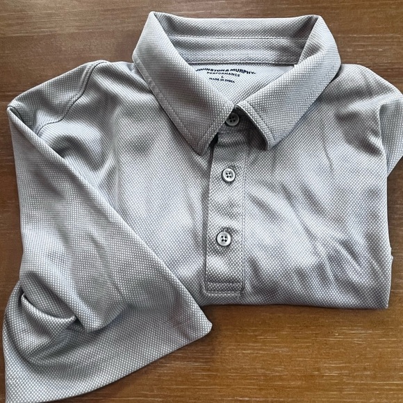Johnston Murphy Shirt Mens L Grey Micro Gingham Performance Polo S/S - Picture 7 of 8